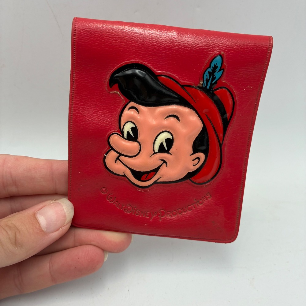 Vintage Walt Disney Pinocchio Red Bifold Wallet Devon British Hong Kong Kids